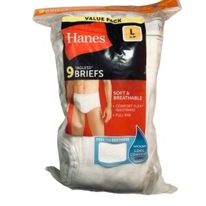 NEW HANES Briefs Underwear 9-Pack Large 36” - 38” White Tagless Men’s
